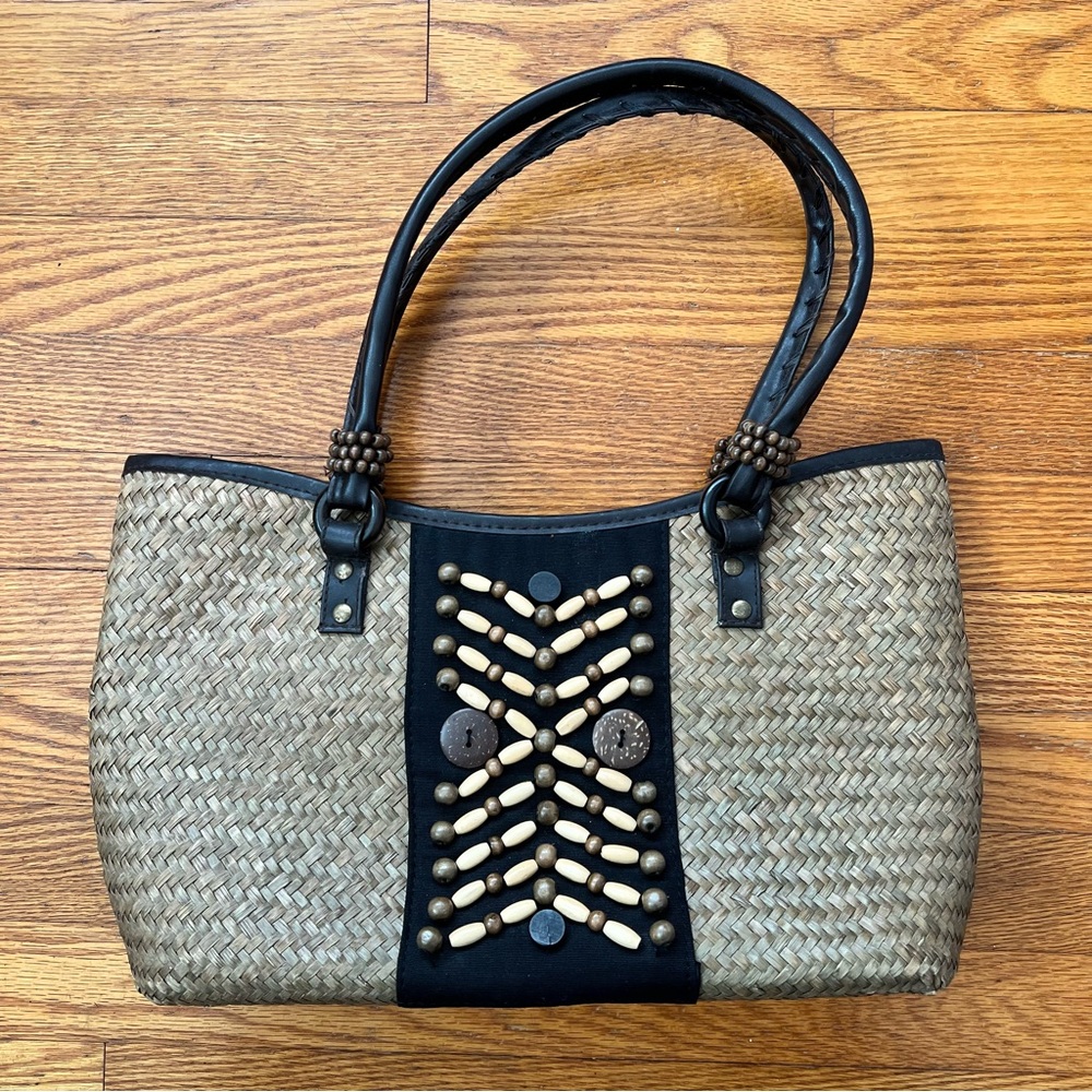 Sun n Sand Rattan Woven Beaded Boho Bag